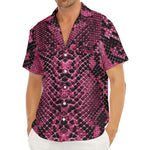 Pink And Black Snakeskin Print Men's Deep V-Neck Shirt