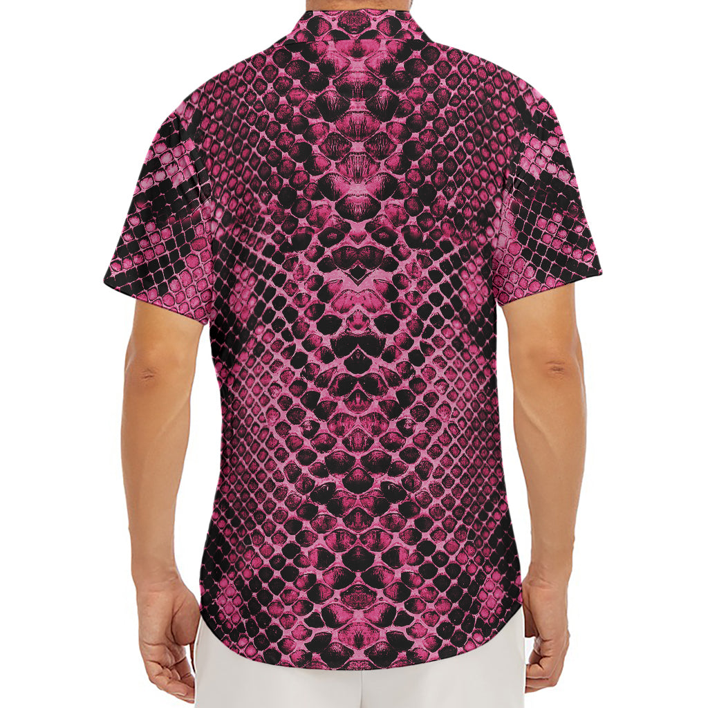 Pink And Black Snakeskin Print Men's Deep V-Neck Shirt
