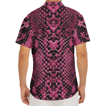 Pink And Black Snakeskin Print Men's Deep V-Neck Shirt