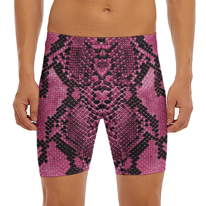 Pink And Black Snakeskin Print Men's Long Boxer Briefs