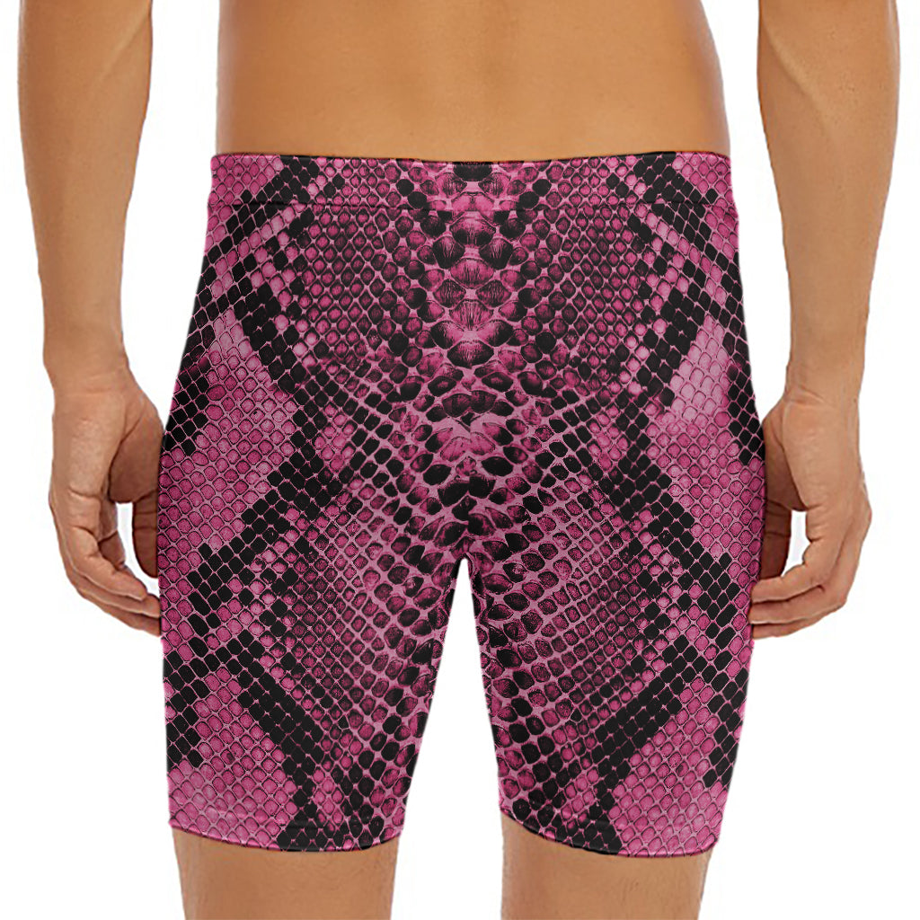 Pink And Black Snakeskin Print Men's Long Boxer Briefs