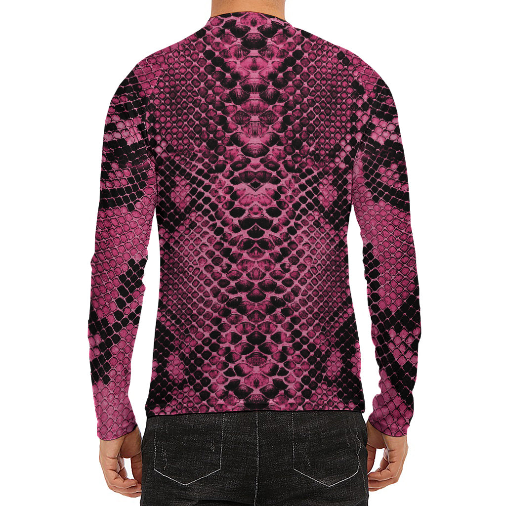 Pink And Black Snakeskin Print Men's Long Sleeve Rash Guard
