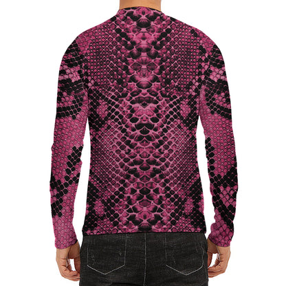 Pink And Black Snakeskin Print Men's Long Sleeve Rash Guard