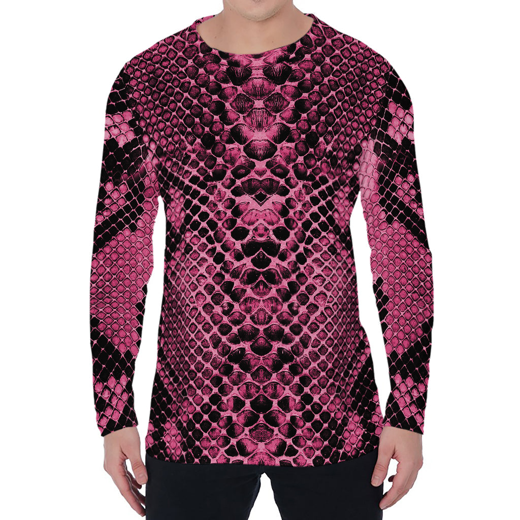Pink And Black Snakeskin Print Men's Long Sleeve T-Shirt