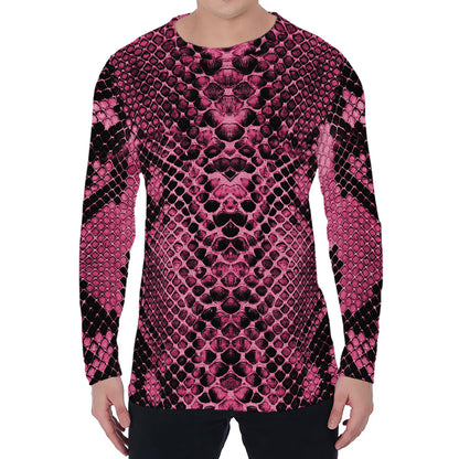 Pink And Black Snakeskin Print Men's Long Sleeve T-Shirt