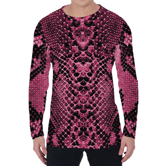 Pink And Black Snakeskin Print Men's Long Sleeve T-Shirt