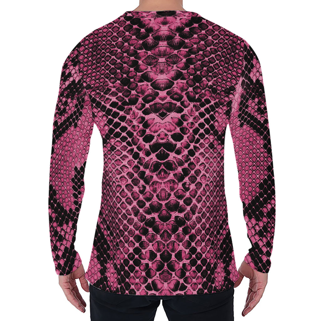 Pink And Black Snakeskin Print Men's Long Sleeve T-Shirt