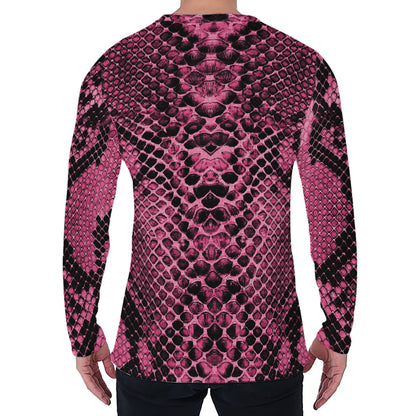 Pink And Black Snakeskin Print Men's Long Sleeve T-Shirt