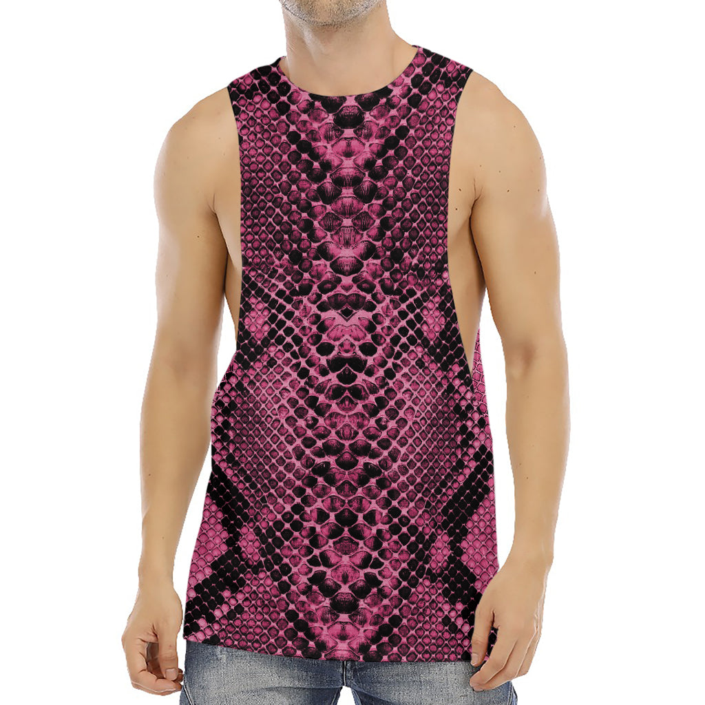 Pink And Black Snakeskin Print Men's Muscle Tank Top
