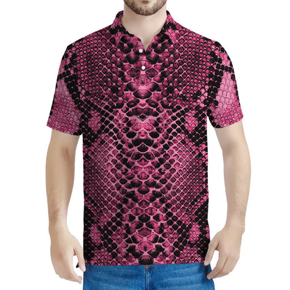 Pink And Black Snakeskin Print Men's Polo Shirt