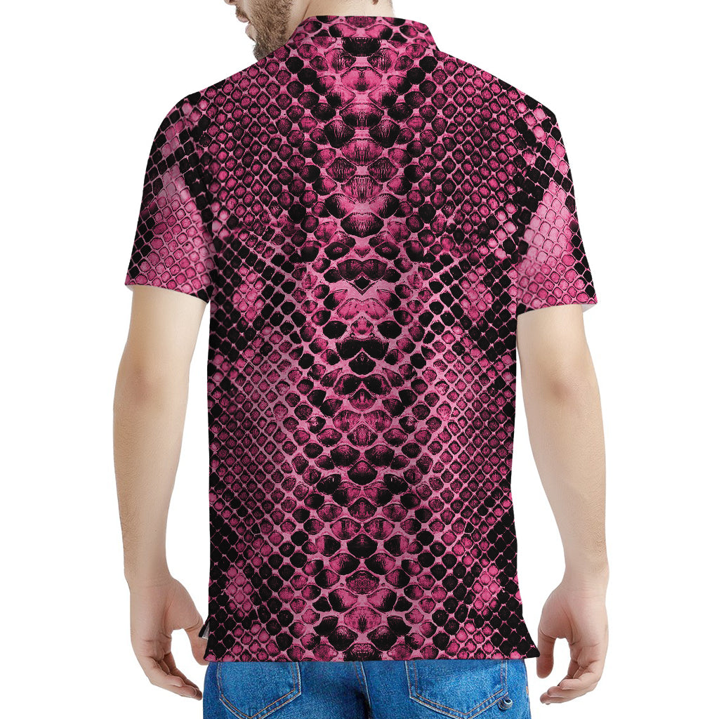 Pink And Black Snakeskin Print Men's Polo Shirt