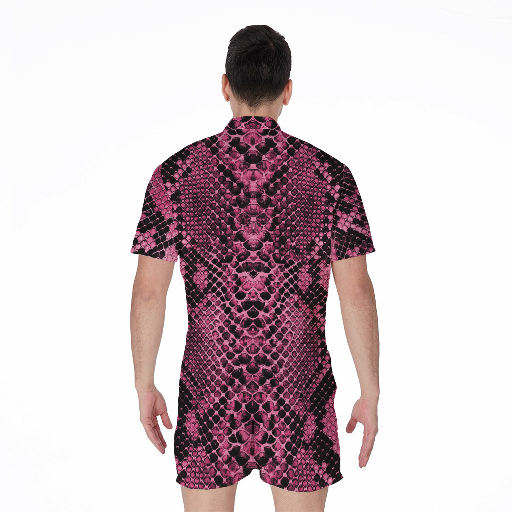 Pink And Black Snakeskin Print Men's Rompers