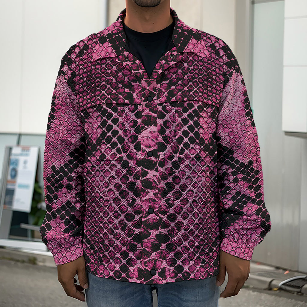 Pink And Black Snakeskin Print Men's Shirt Jacket