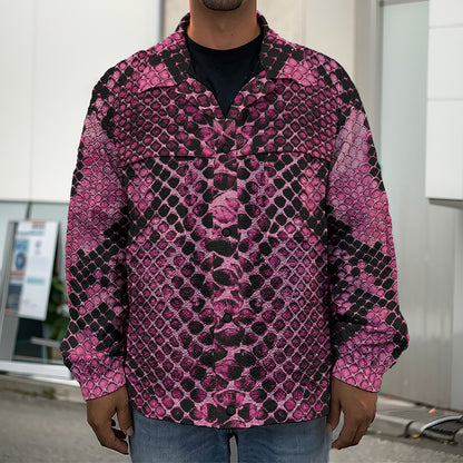 Pink And Black Snakeskin Print Men's Shirt Jacket