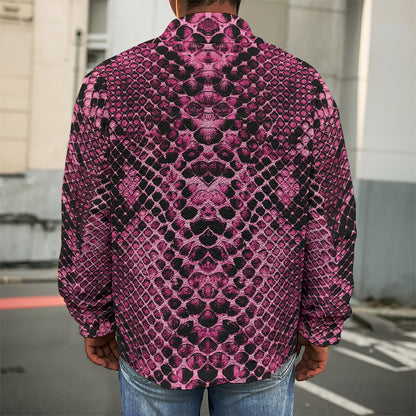 Pink And Black Snakeskin Print Men's Shirt Jacket