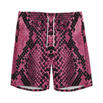 Pink And Black Snakeskin Print Men's Sports Shorts
