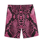 Pink And Black Snakeskin Print Men's Sports Shorts