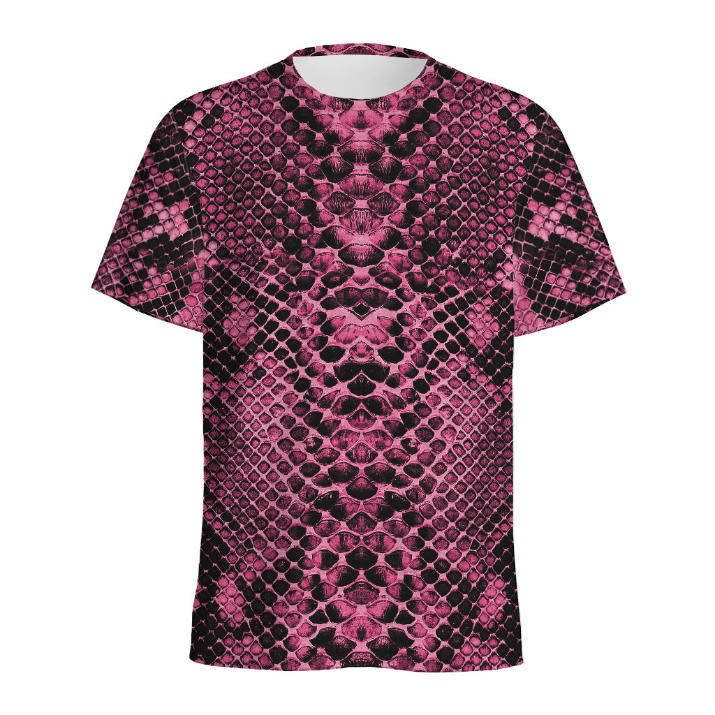 Pink And Black Snakeskin Print Men's Sports T-Shirt