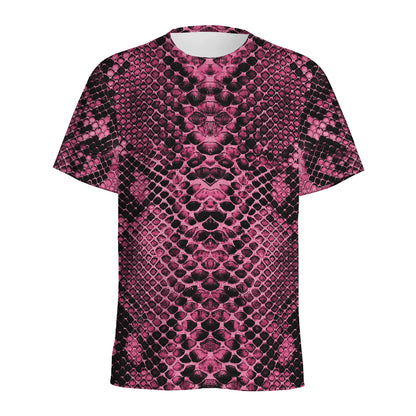 Pink And Black Snakeskin Print Men's Sports T-Shirt