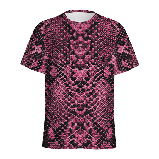 Pink And Black Snakeskin Print Men's Sports T-Shirt
