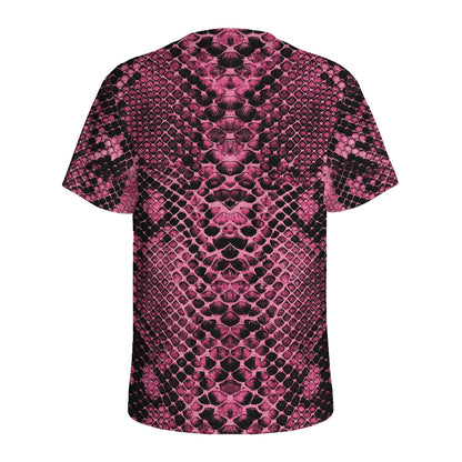 Pink And Black Snakeskin Print Men's Sports T-Shirt