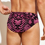 Pink And Black Snakeskin Print Men's Swim Briefs