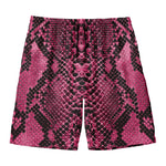 Pink And Black Snakeskin Print Men's Swim Trunks