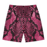 Pink And Black Snakeskin Print Men's Swim Trunks