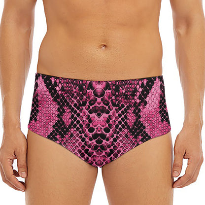 Pink And Black Snakeskin Print Men's Triangle Swim Briefs