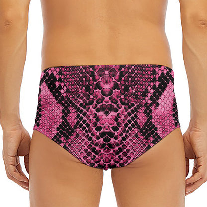 Pink And Black Snakeskin Print Men's Triangle Swim Briefs
