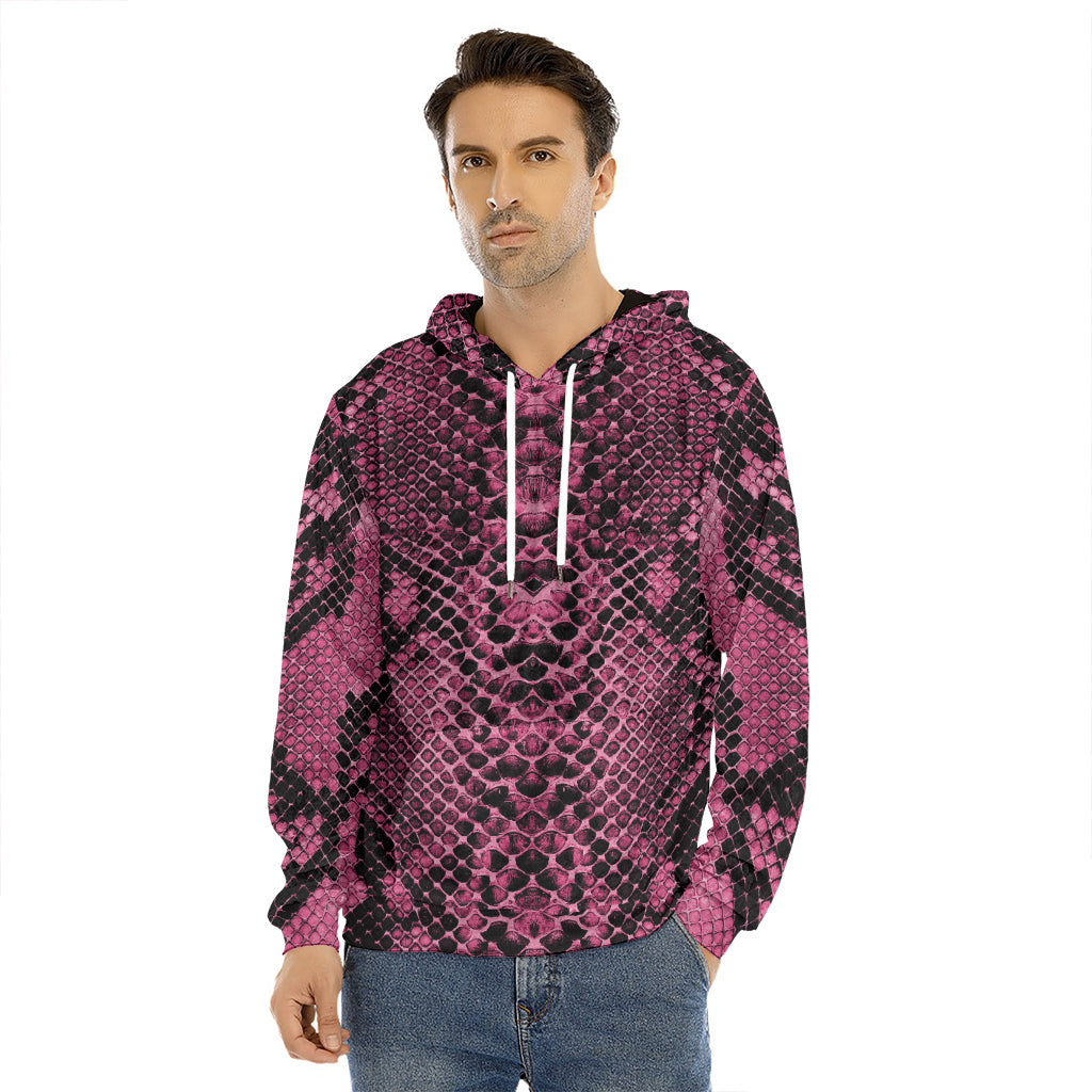 Pink And Black Snakeskin Print Men's Velvet Pullover Hoodie