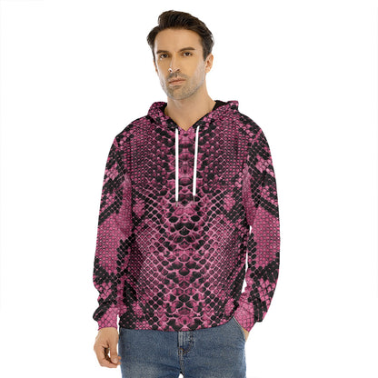 Pink And Black Snakeskin Print Men's Velvet Pullover Hoodie