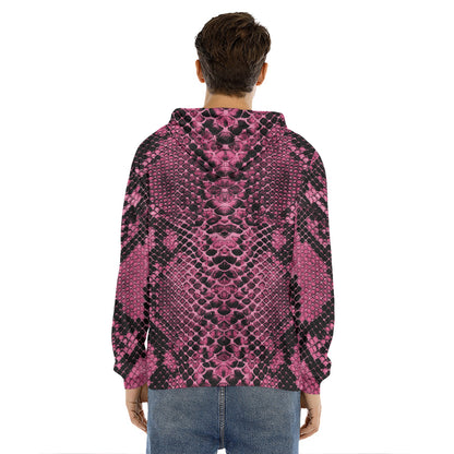 Pink And Black Snakeskin Print Men's Velvet Pullover Hoodie