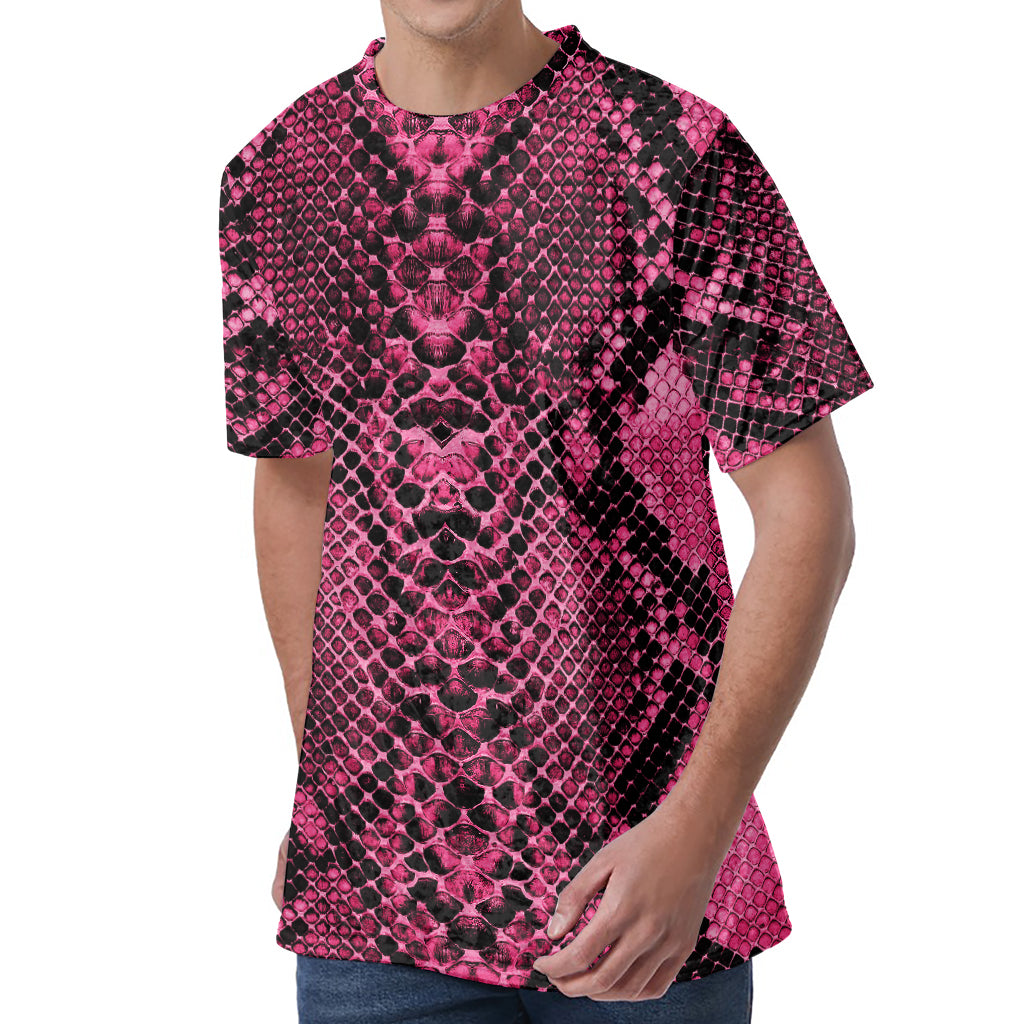 Pink And Black Snakeskin Print Men's Velvet T-Shirt