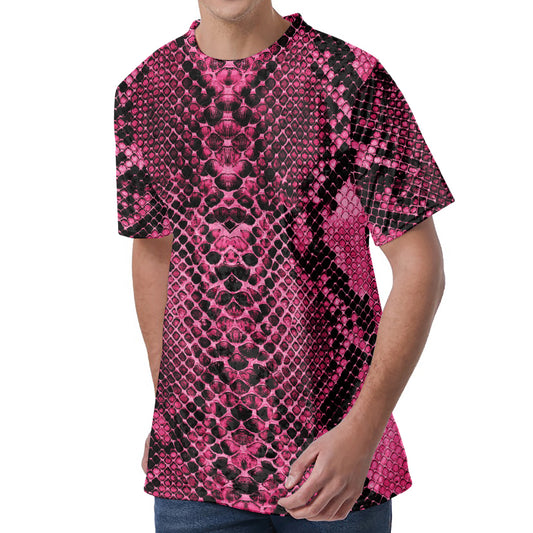 Pink And Black Snakeskin Print Men's Velvet T-Shirt