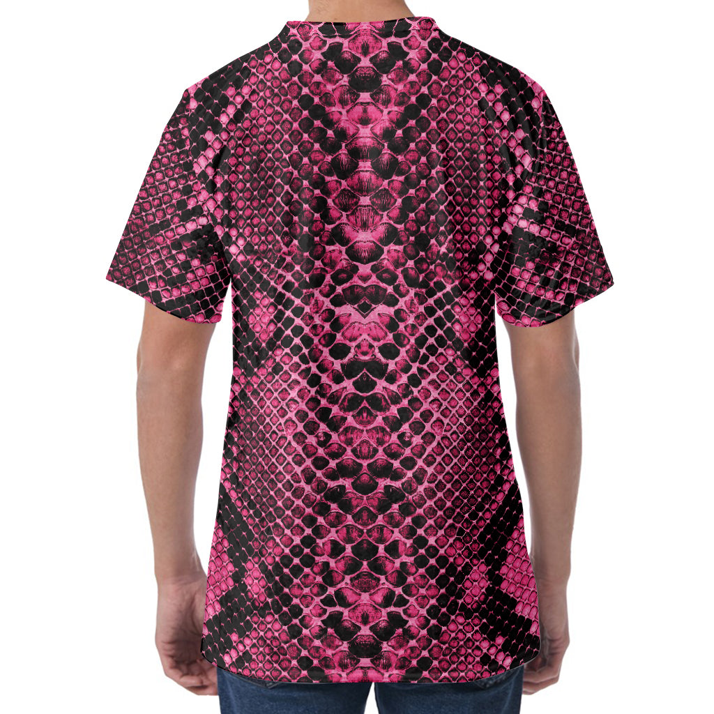 Pink And Black Snakeskin Print Men's Velvet T-Shirt