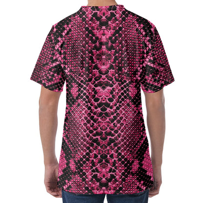 Pink And Black Snakeskin Print Men's Velvet T-Shirt