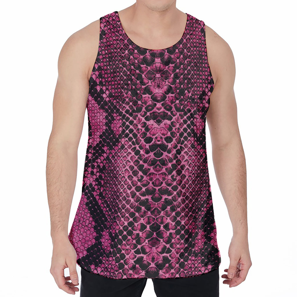 Pink And Black Snakeskin Print Men's Velvet Tank Top