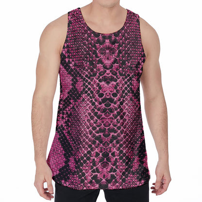 Pink And Black Snakeskin Print Men's Velvet Tank Top