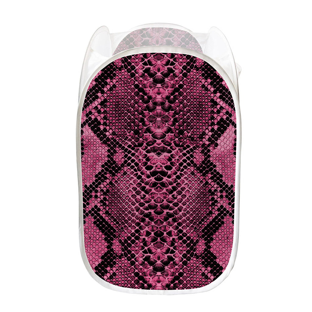 Pink And Black Snakeskin Print Mesh Laundry Hamper