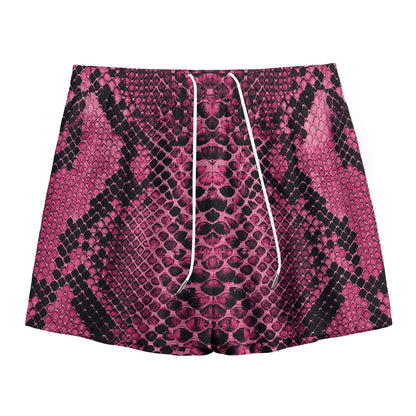 Pink And Black Snakeskin Print Mesh Shorts