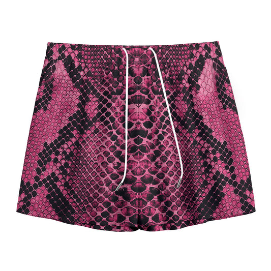 Pink And Black Snakeskin Print Mesh Shorts