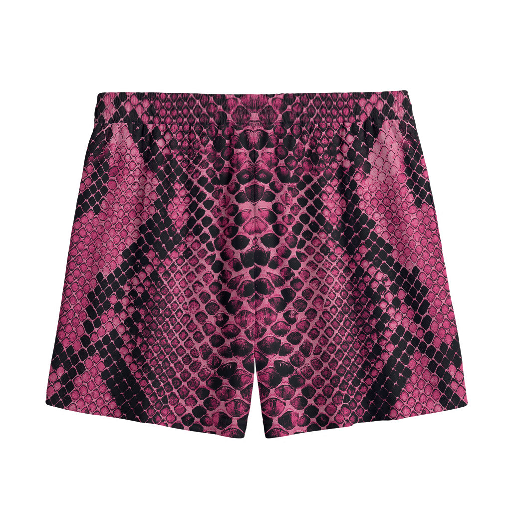 Pink And Black Snakeskin Print Mesh Shorts