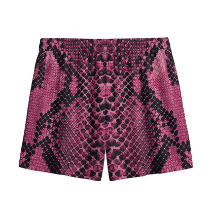 Pink And Black Snakeskin Print Mesh Shorts