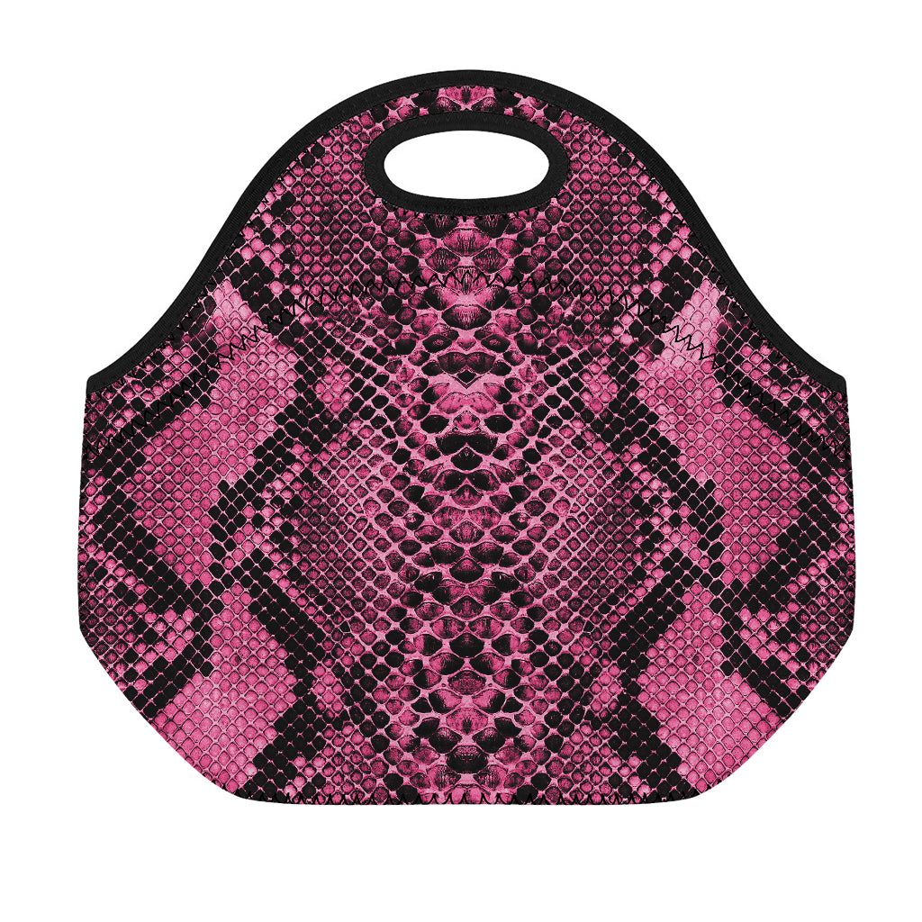Pink And Black Snakeskin Print Neoprene Lunch Bag