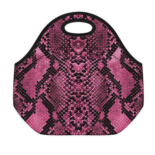 Pink And Black Snakeskin Print Neoprene Lunch Bag