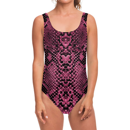 Pink And Black Snakeskin Print One Piece Swimsuit