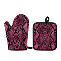 Pink And Black Snakeskin Print Oven Mitt And Pot Holder Set