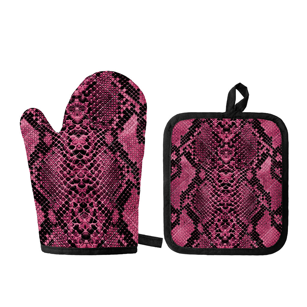Pink And Black Snakeskin Print Oven Mitt And Pot Holder Set