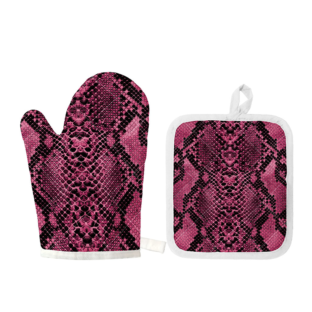 Pink And Black Snakeskin Print Oven Mitt And Pot Holder Set